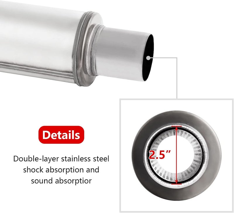 TECTRUC 2.5'' Exhaust Muffler,2.5" Inlet/Outlet Exhaust Mufflers 2.5 Universal Muffler Stainless Steel Straight Through Design performance muffler 2.5 inlet and outlet,Deep Sound for Cars (1 pack) - Image 3